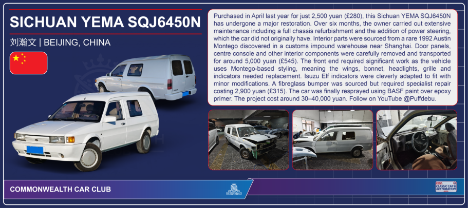 White vehicles showcased with text describing Sichuan Yema in Yichang, China.