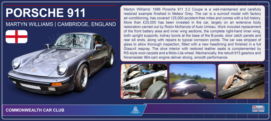 A classic Porsche 911 with detailed specifications and images from Cambridge, England.