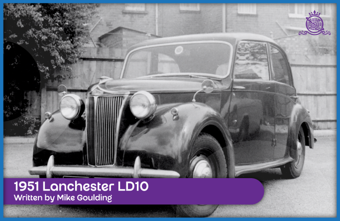 A vintage 1951 Lanchester LD10 car parked in a suburban setting.